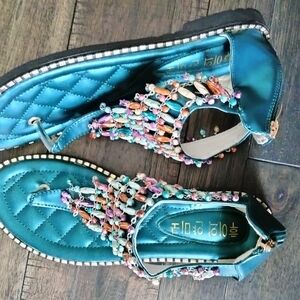 Teal Beaded Sandals